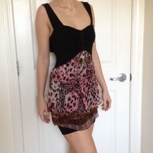Layered animal print mini dress