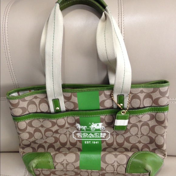 Heritage green and tan Authentic Coach purse