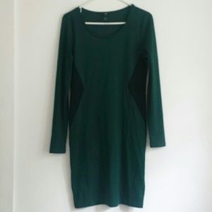 Green and black color block dress