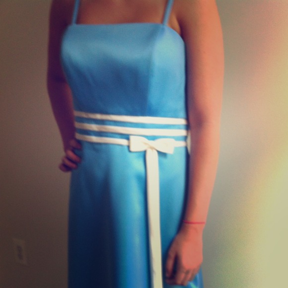 Tea-length Formal Dress - Arctic Blue w/Ivory