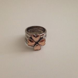 Jewel mint stackable silver rings with rose gold