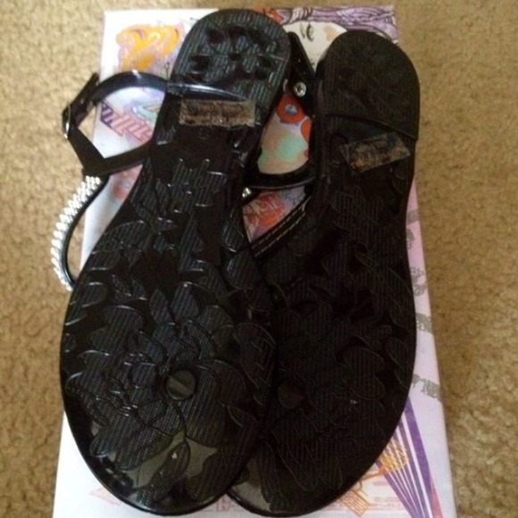 **Sold In A Bundle**Black Rhinestoned Sandals - Picture 2 of 2