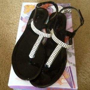 **Sold In A Bundle**Black Rhinestoned Sandals