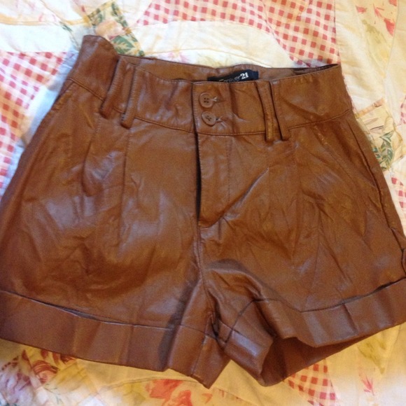 Forever 21 brown leather high waisted shorts