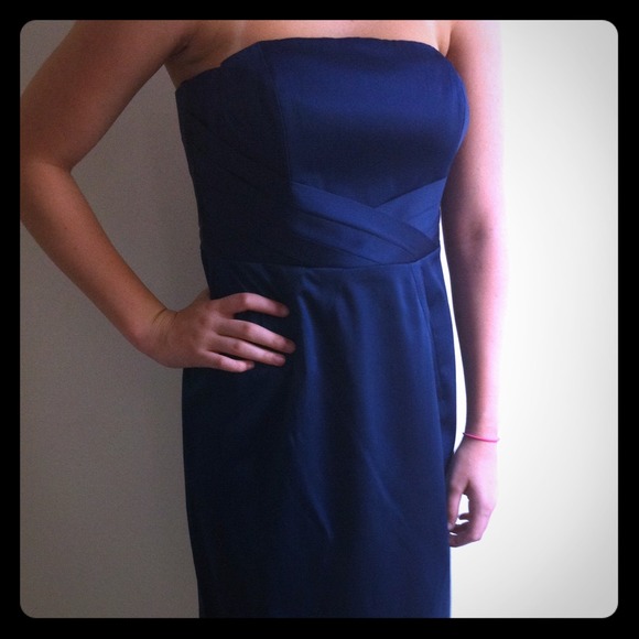 Knee-Length Deep Blue Pleated Cocktail Dress