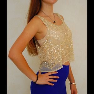Sequined Mesh Crop Top
