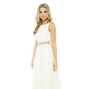 Chiffon Embellished Waist Maxi Dress - Cream color