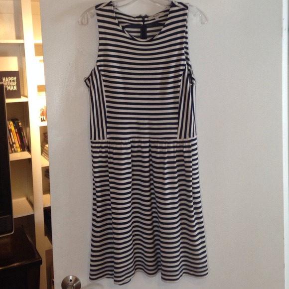 Madewell navy and white striped sleeveless dress