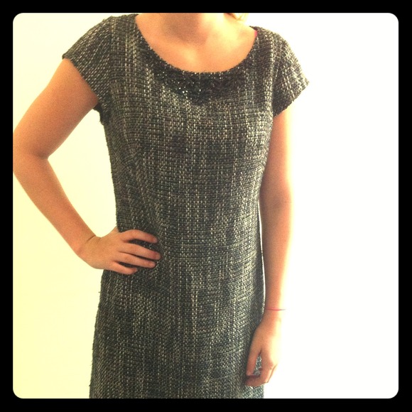 Knee-length Dress w/Faceted Beading