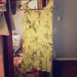 Green Leaf Print Button-Up Dress