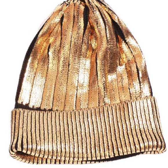 chaincandy Accessories - Foiled Metallic Knit Beanie Silver & Gold chaincandy Accessories - Foiled Metallic Knit Beanie Silver & Gold