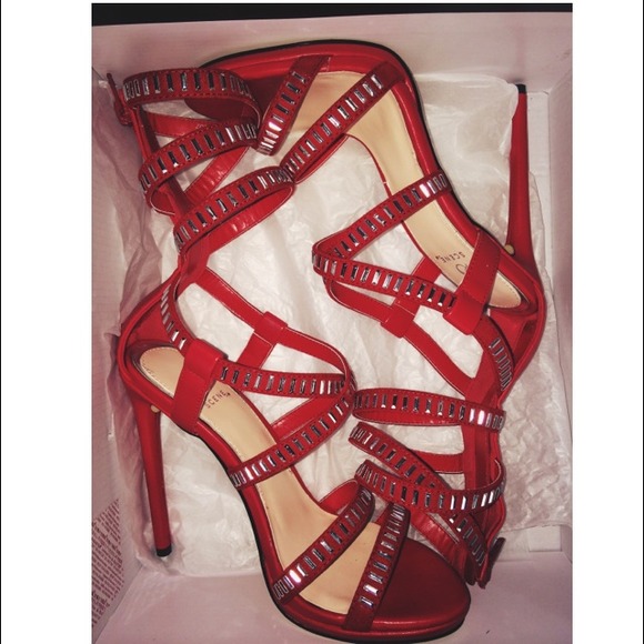Shoedazzle Red Strap Heels