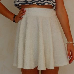 White floral pattern skater skirt
