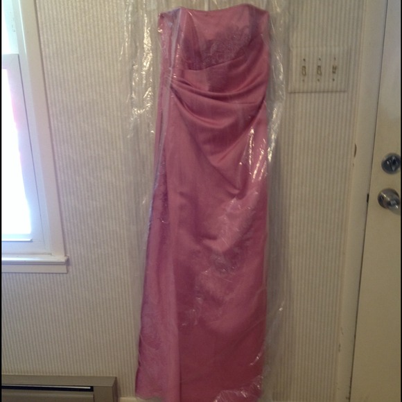 Pink David bridal long halter top dress