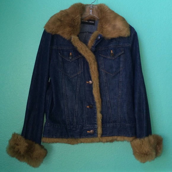 Adrienne Landau Real Fur Collar Denim Jacket