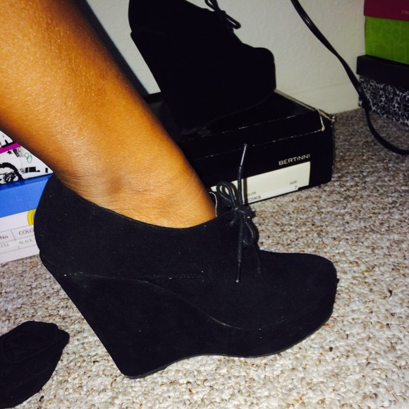 Suede black wedge booties