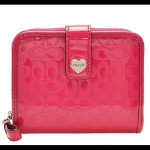 Coach Embossed Liquid Gloss Zip Wallet Fuchsia