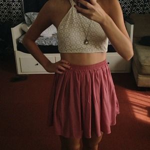 White crop top and pink skirt brandy