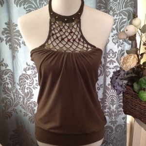 Arden B loden green macrame halter top