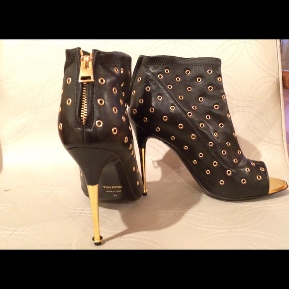 Tom Ford Peep-Toe Leather Grommet Booties.