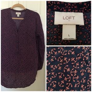 LOFT Anchor Print Henley Blouse