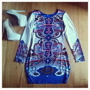 Blue Aztec Printed Bodycon Dress