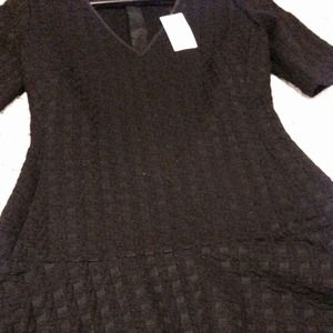 Black textured v-neck dress with pink back zipper