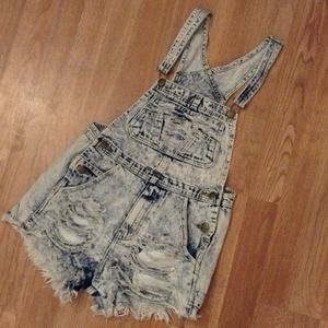 Distressed acid wash Overalls