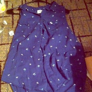 Dark blue bird Abercrombie & Fitch button down top
