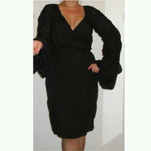 Escada $2,750 couture ruched black silk dress, 36