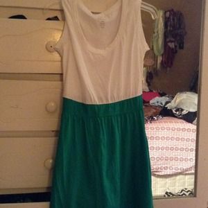 White and green knee length dress