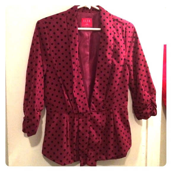 Burgundy and Black Polka Dot Blazer