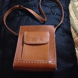 Guess leather cross body handbag light tan color