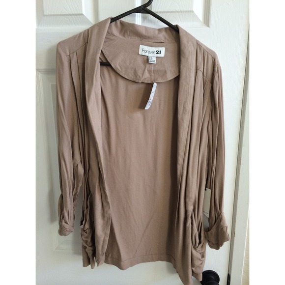 Beige Tan Relaxed Forever 21 Blazer Cardigan