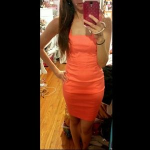 BEBE square neck structured dress - sorbet orange