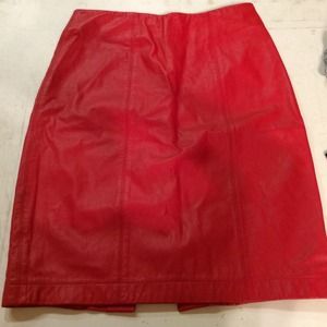 Genuine Leather Vintage Red Pencil Skirt