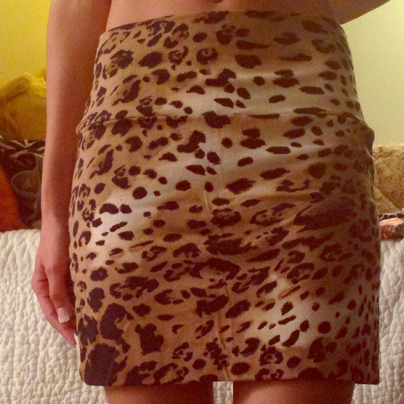 Brown, black, and tan mini skirt.