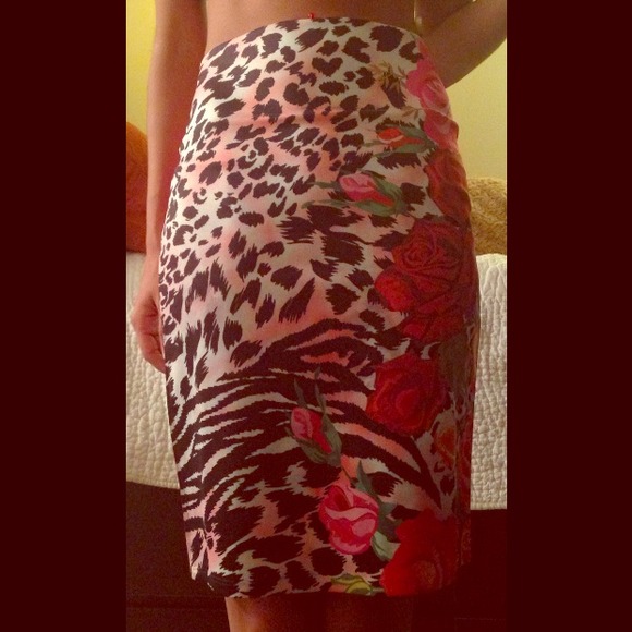 Animal print/floral combo pencil skirt.