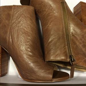 RESERVED!! Open toe cognac booties by Levity