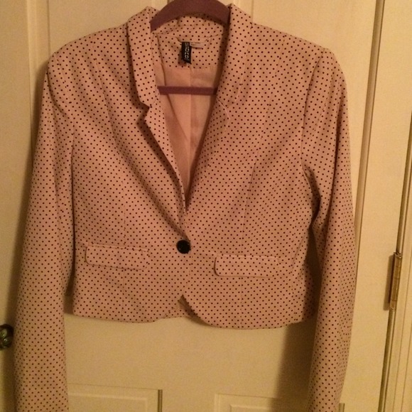 Tan with small black polka dotted blazer