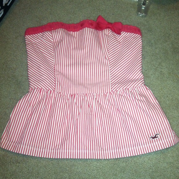 pink&white striped baby doll tube top w/ bow 🎀szL