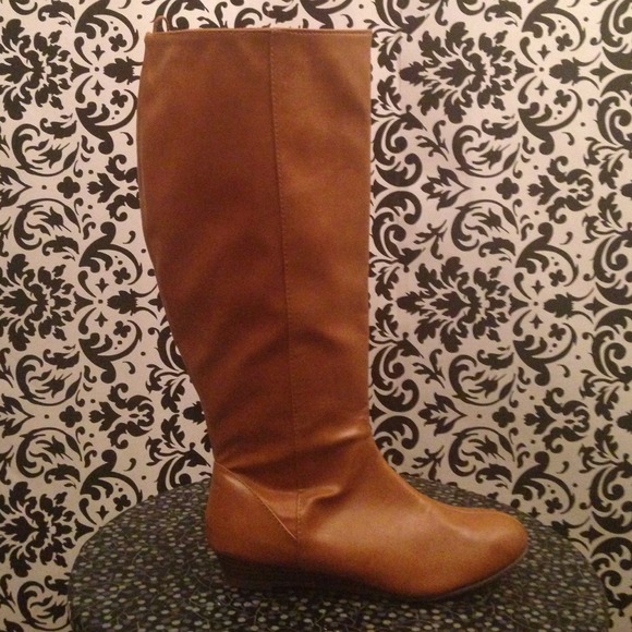 wide calf boots cognac