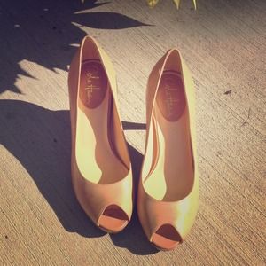 Nude leather open toe heel with Nike Air Tech