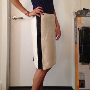 J Crew white pencil skirt with black side paneling