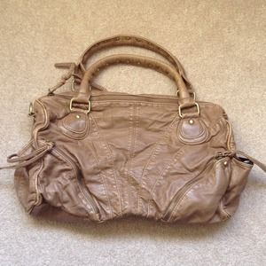 Oversized camel colored faux leather purse