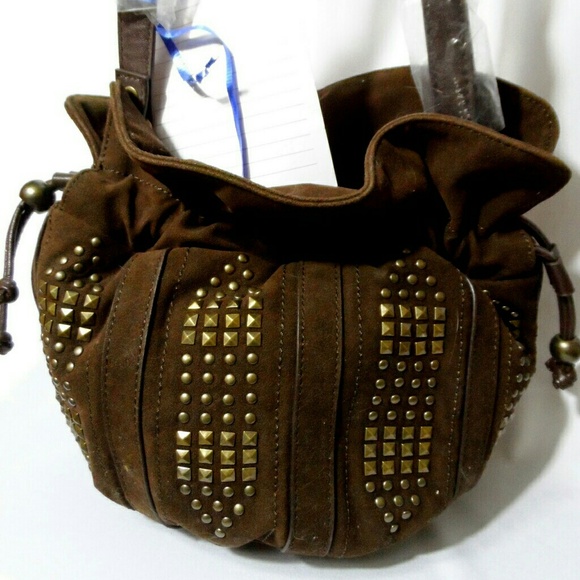 International Design Source Handbags - DESIGN SOURCE Studded Bucket Purse Brown sueded