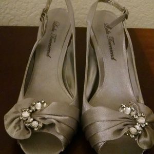 Lulu Townsend Silver Satin Peep Toe Sling Back