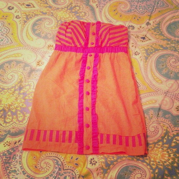 💥SOLD💥Orange & Purple Strapless Tube Dress