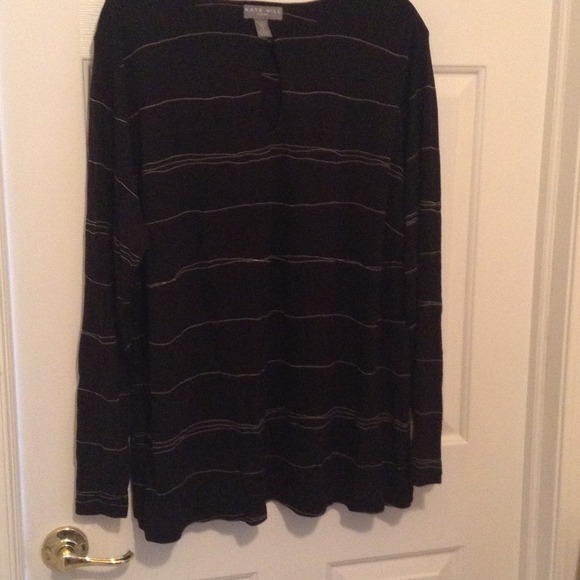 Kate Hill 3X black linear lines tunic NWT
