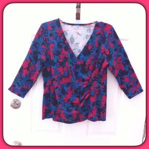 Talbots 3/4 Sleeve Faux Wrap Top